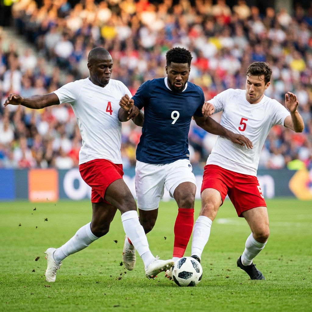 Trois joueurs se disputent le ballon pendant un match